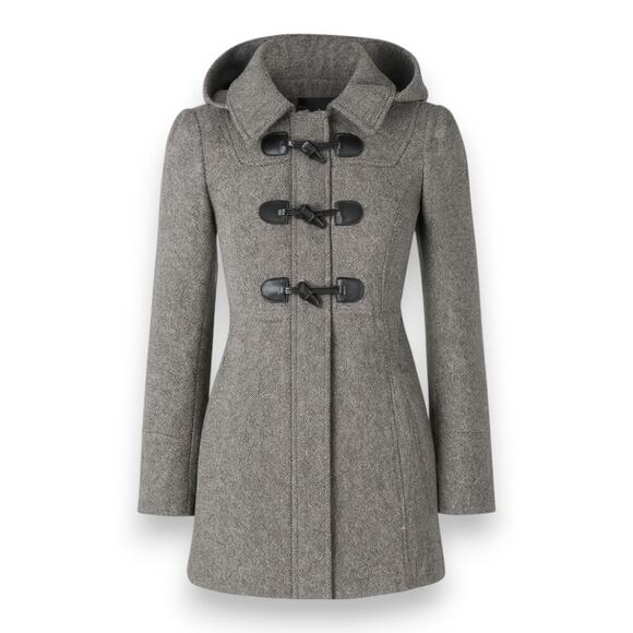 Guess Gray Wool Blend Toggle Tweed Coat Hooded Short Peacoat Size Medium - Picture 1 of 12